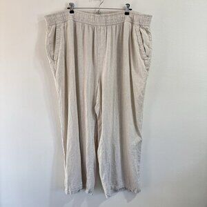 Old Navy Pants 3X High Rise Wide Leg Linen Blend Tan Beige Pull On Lagen